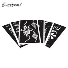 6 листов Для женщин Макияж татуировка хной трафарет цветок кружева дизайн Цветной рисунок Для женщин ручной боди-арт тату трафарет Свадебный S200#05