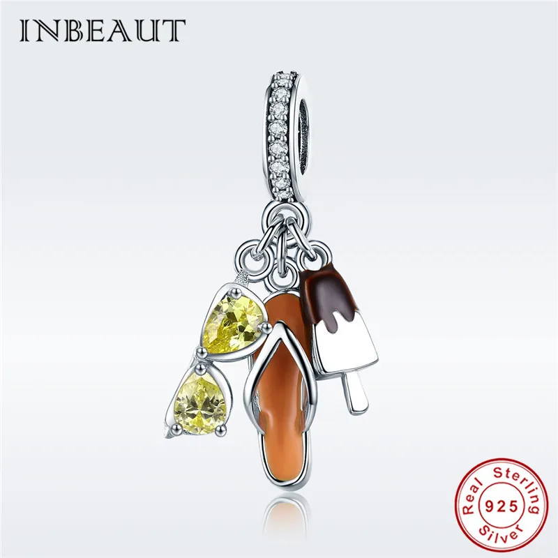 

fit Pandora Bracelet Summer Sunshine Beach Icecream Glasses Flip Flops Charm Beads Compatible with Original S925 Bracelets DIY