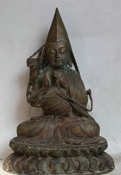 

Collectible bronze S1797 12" Old Tibet Tibetan Buddhism Bronze Seat Je Tsongkhapa Buddha Statue Sculpture