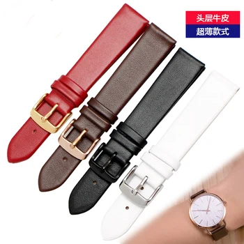 

ultra-thin Genuine leather watchband watch belt strap wristwatches band 10mm 12mm 14mm 16mm 18mm 20mm female red white black