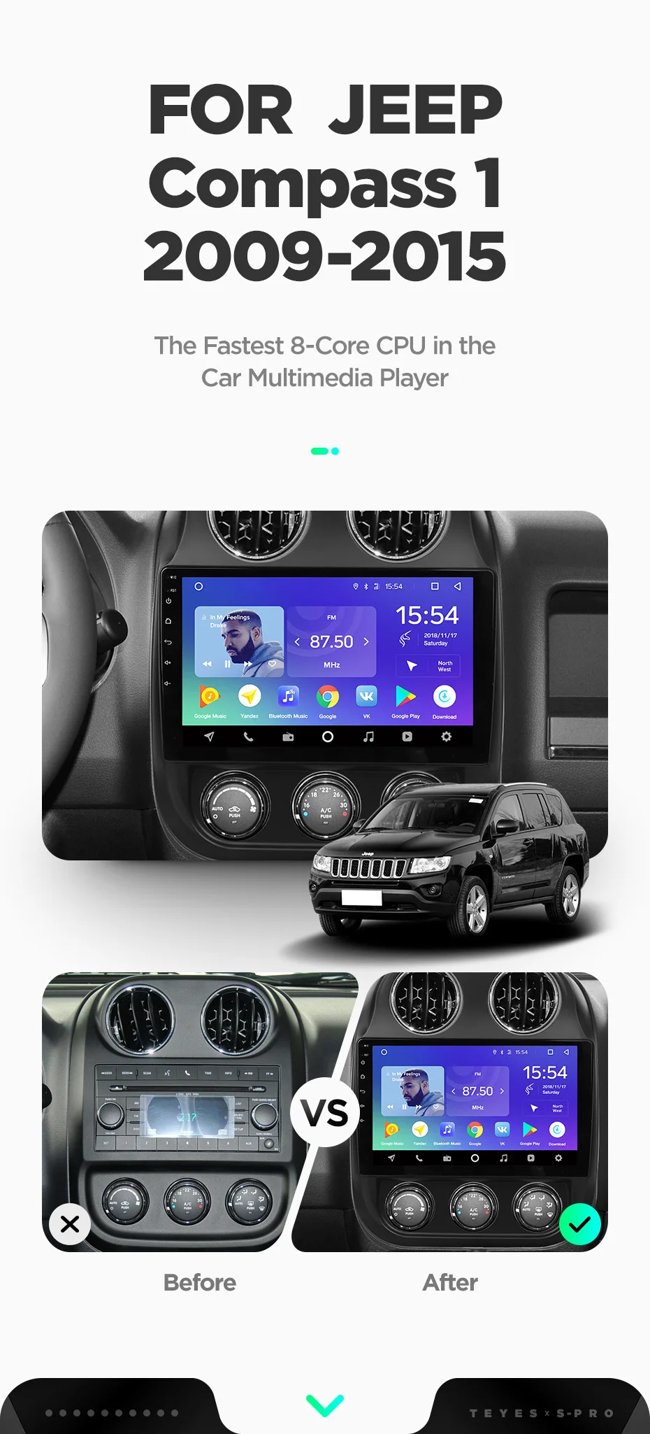 Best TEYES SPRO For Jeep Compass 1 MK 2009 2011 2012 2013 2015 Car Radio Multimedia Video Player Navigation GPS Android 8.1 No 2din 5