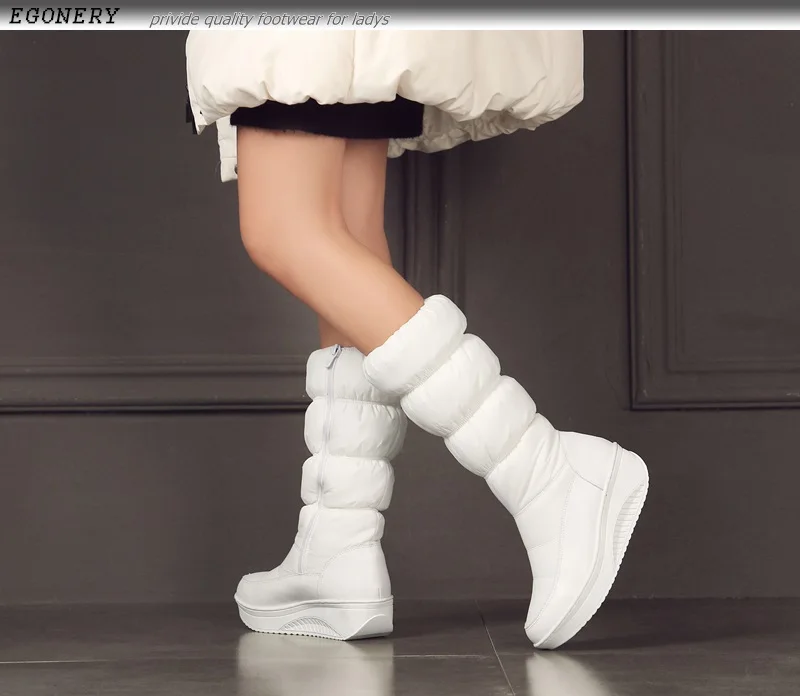 EGONERY/очень теплые модные зимние ботинки женская зимняя обувь; обувь до середины икры на каблуке Женская обувь на платформе и каблуке на молнии