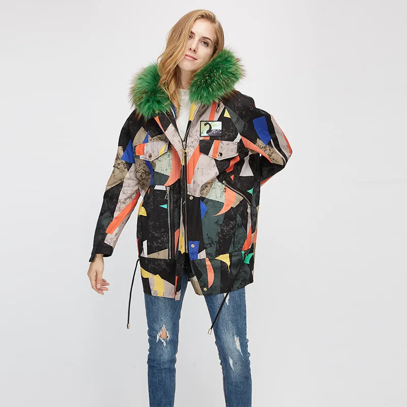 

Sheep Shearing Linner Parka 2018 Real Raccoon Fur Collar Hood Coat Parka Winter Jacket Women Real Thick Warm Streetwear