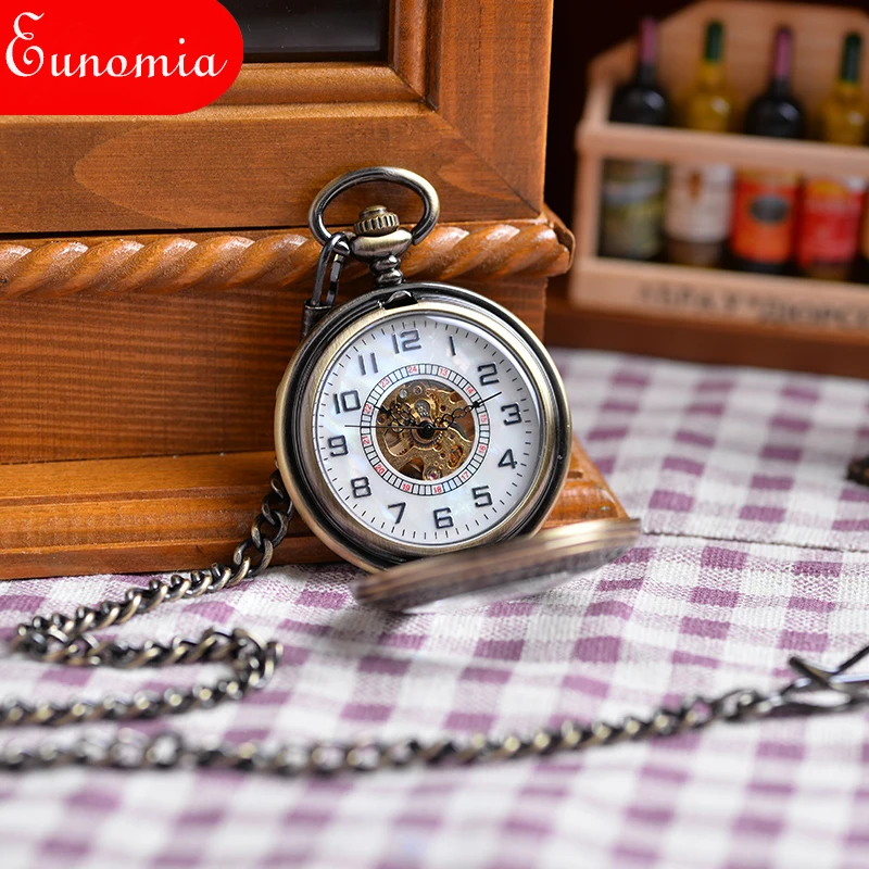 Мужские и женские механические карманные часы с подвеской в виде зеленых листьев