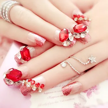 

New 24pcs Mixed loading False Nails Long Full Artificial gel Fake Nails ruby The bride nail strips(Contains no glue)