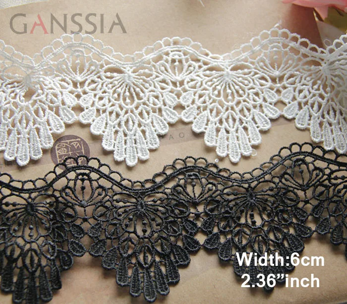 

Width:6cm Black and ivory Plumeria flower design water soluble lace, trims for garment lace Sewing accessories(ss-449)