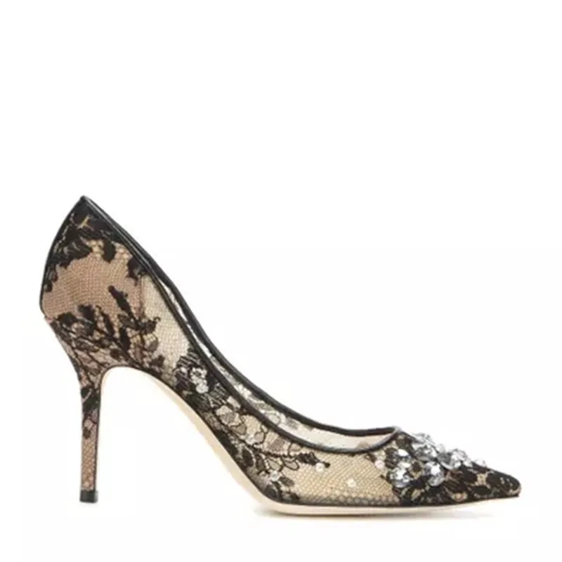 

2018 new European and American super-heeled shoes high heels sexy lace with wild shallow mouth single shoes