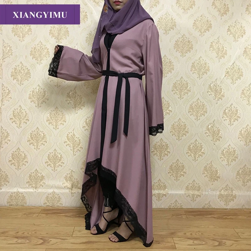 F806 модный мусульманский женский кружевной халат платье "Рамадан" кимоно исламское кружевное Сращивание длинное пальто средний восток