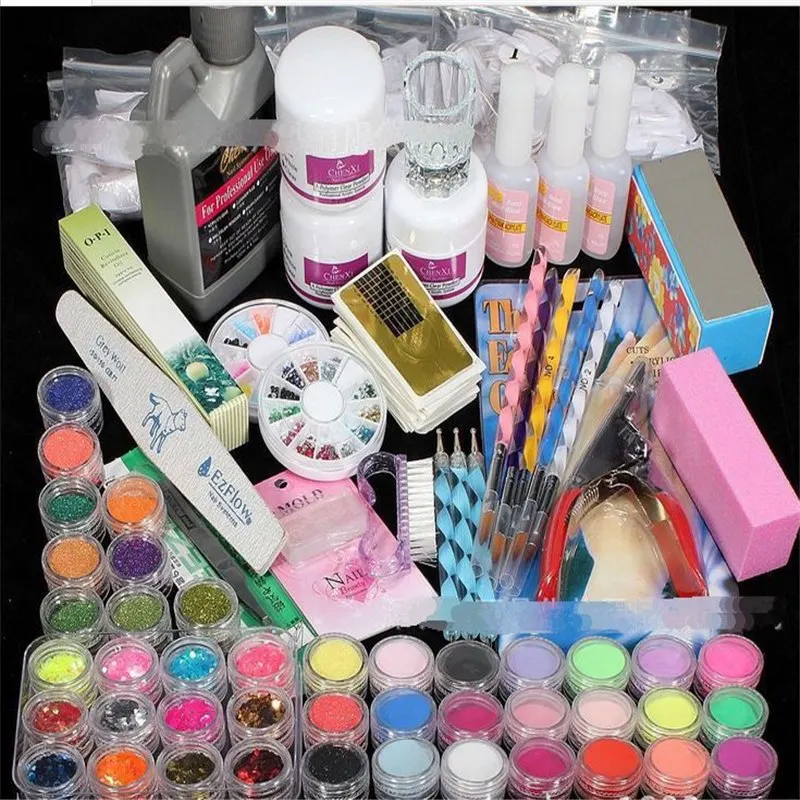 

42 Color UV Gel Nail Art Manicure Set Tools Crystals Liquid Monomer Nails Decor Polish Sanding Glitter Powder Dotting Accessorie