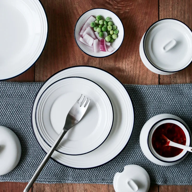 Простая керамическая посуда, посуда, ложка для супа, домашний набор еды для нескольких человек