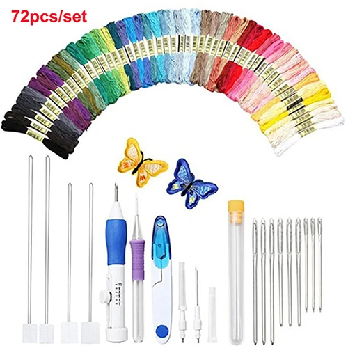 Magic Embroidery Punch Needles Pen Set Threads Scissors Needles Sewing Knitting Kit Crochet Cross Stitch Sewing Tool Accessories - Цвет: 72pcs