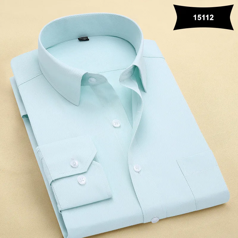 Новое поступление для мужчин однотонные рубашки с отложным воротником Формальные Деловые модные рубашки в полоску мужские рубашки с длинными рукавами - Цвет: BM15112