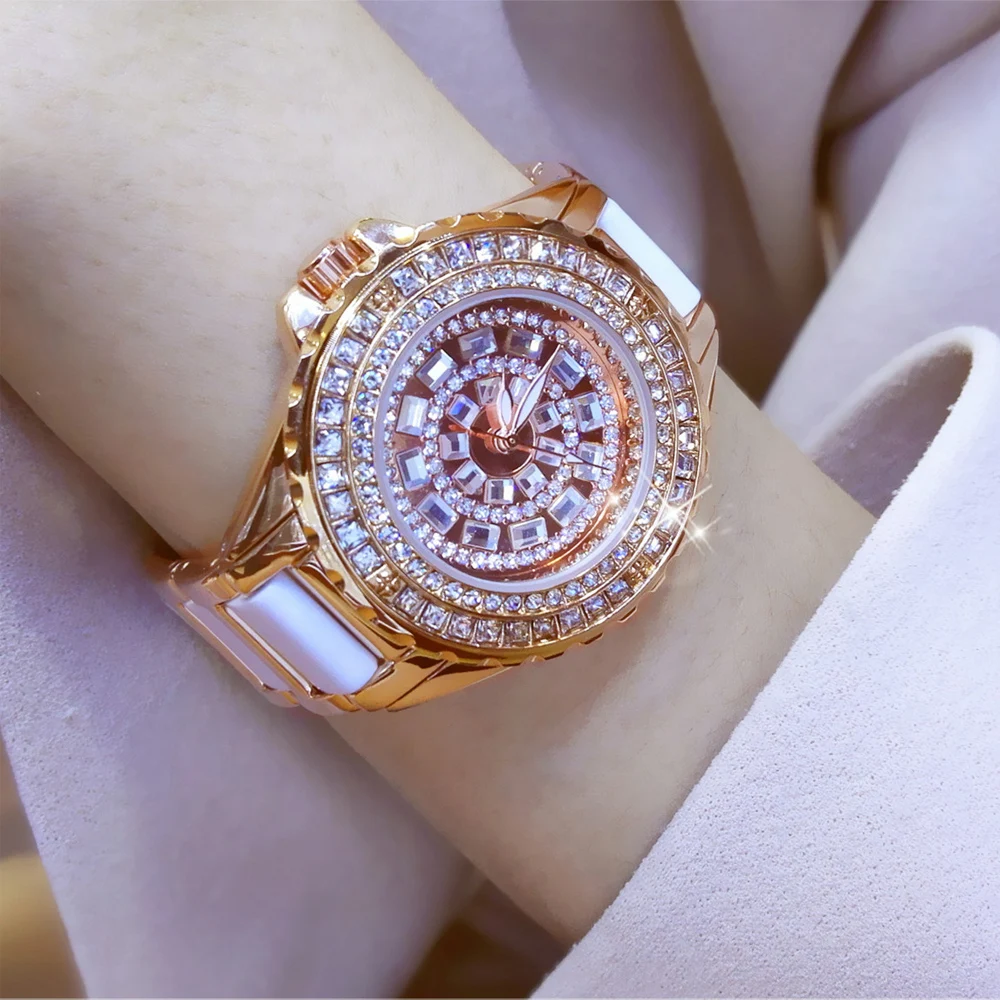 Керамическое платье женские часы reloj mujer кварцевые Роскошные розовое золото