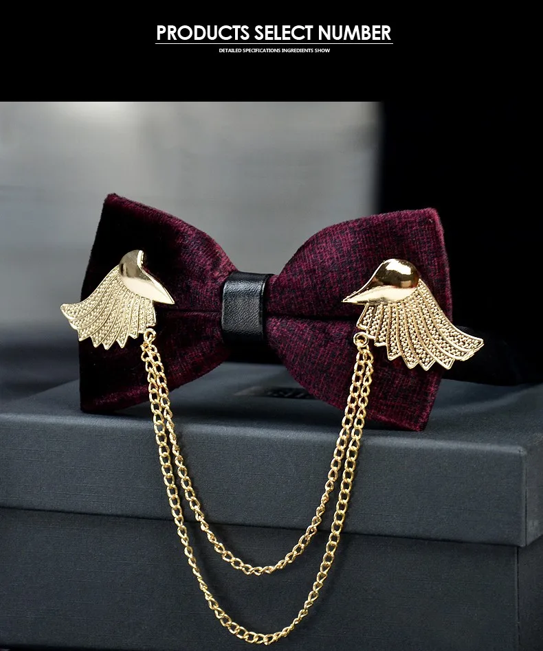 Дизайнерский брендовый металлический галстук-бабочка с золотыми крыльями, мужской двухслойный галстук-бабочка, Свадебный Мужской галстук-бабочка цвета красного вина