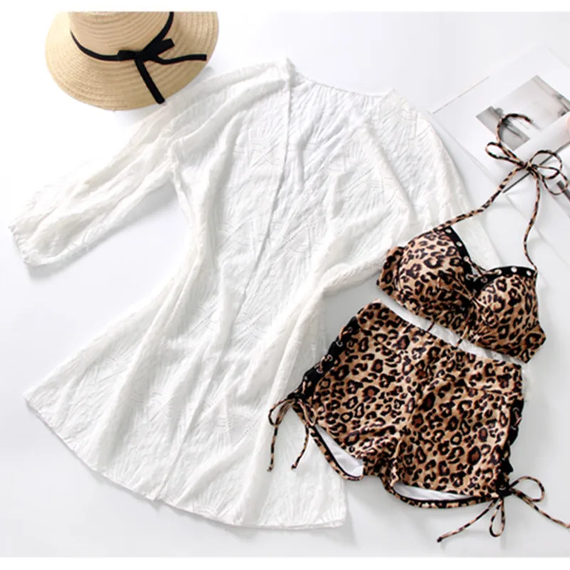 

Bathing suit women XXL Leopard Print Bikini Sets Women Sexy Back Cross 3 Pieces Swimsuits 2019 Girl Beach Bathing Suits White bl