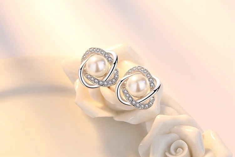 OMHXZJ торговля темперамент Сладкая мода для женщин леди свадебный подарок переплетенные жемчужные 925 пробы серебряные серьги-гвоздики YS329