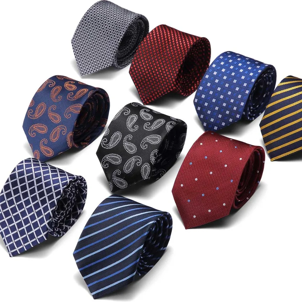 

2019 New 7.5cm Wide Silk Ties for Men Dot Striped Men's Neckties Business Red Wedding Suit Neck Tie Black Blue Gravatas