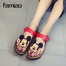2016 New Style Cork Women’s Summer Shoes Flat With Sandals Female Slippers Mickey Cartoon Casual Wear Non-Slip Beach Flip Flops