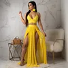 2022 Sexy Summer Two Piece Set Dress Women Chiffon Maxi Dress Ladies Sleeveless Beach Sundress Formal Evening Party Long Dresses ► Photo 1/6
