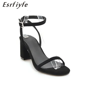 

ESRFIYFE 2018 New Handmade Women Sandlas Square Heel Open Toe Slip on Women Summer Shoes Fashion Party Daily Footwear Size 34-43