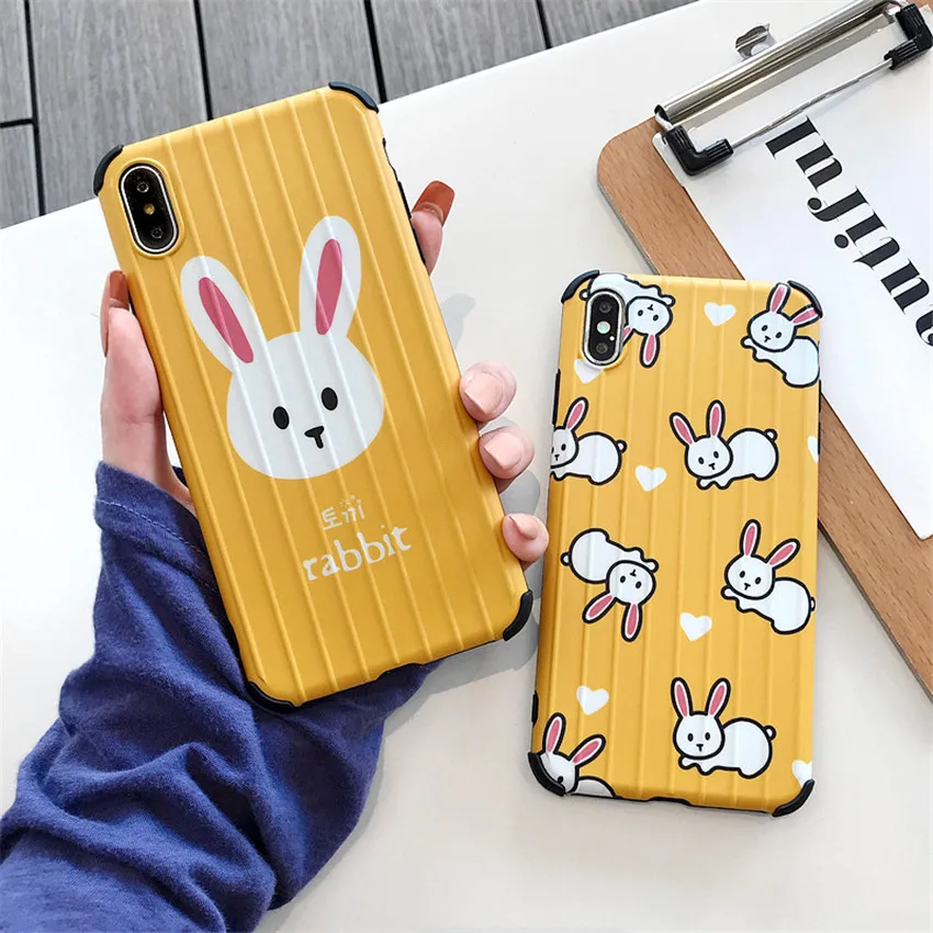 

Cute white rabbit suitcase case mobile phone case for apple 6 6S 8Plus X XR matte texture soft shell for XS MAX 7 8Plus anti-fal