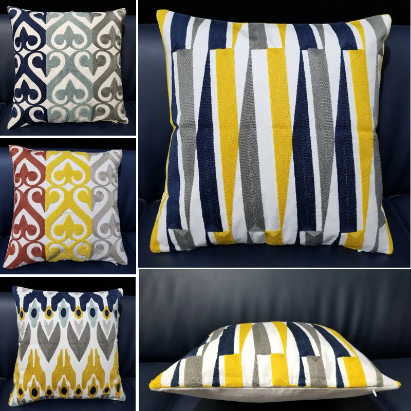 

Luxury Hotel Geometric Pattern Colorful Embroidered Cushion Cover for Pillow Cushion Cotton Materials Without Pillow Inner
