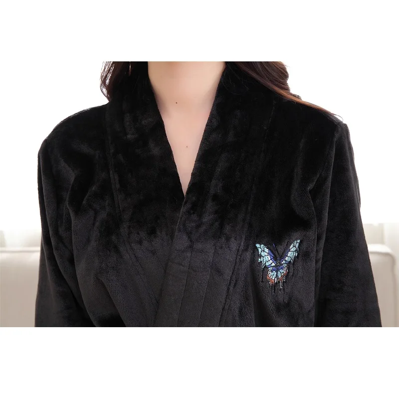 autumn couples Flannel Robe men gown coral fleece women winter bathing robes thicker warm home clothing butterfly embroidery