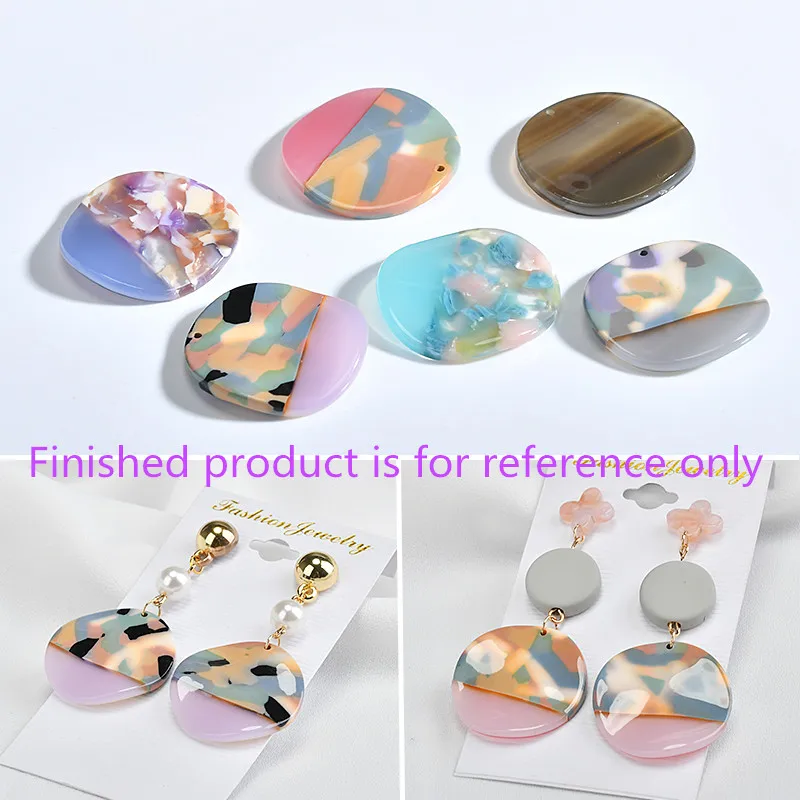 

Summer style 20pcs/lot color pattern print geometry wave rounds shape acetic acid beads diy jewelry earrings pendant accessory