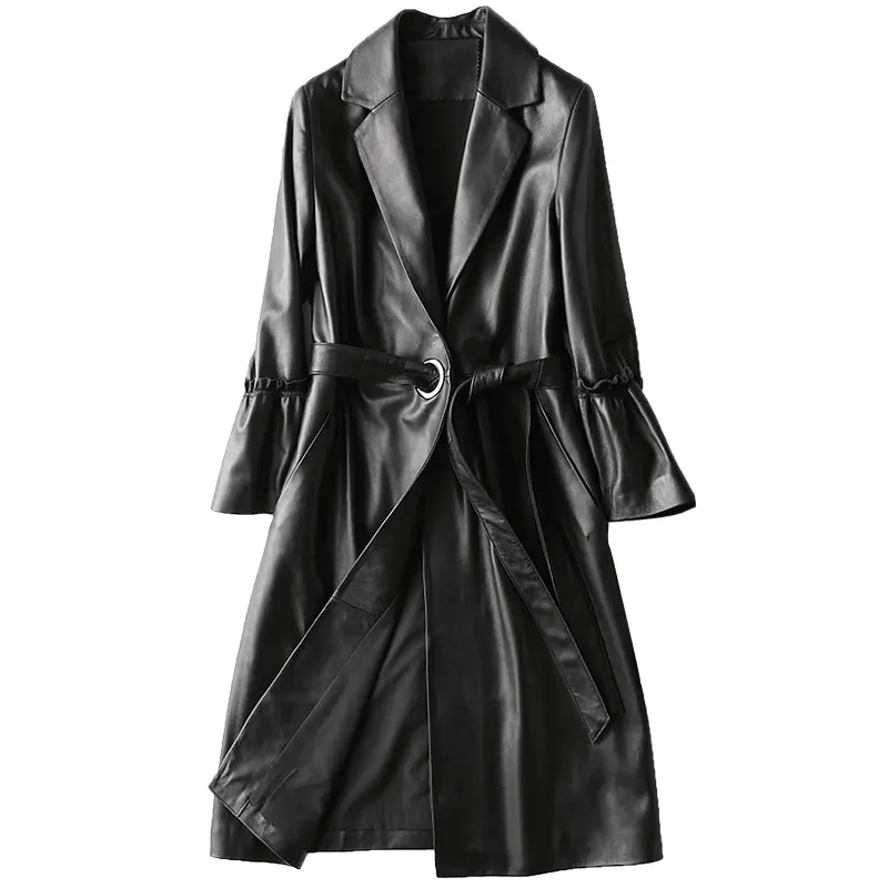 Peau Mouton Printemps Manteaux En Tranchée Femmes Mince Pour Z0031 Veste Nouveau Noir Véritable Longue Survêtement Manteau 2018 Automne De Femelle Cuir Naturel YpxnEwqXTt