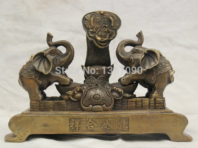 

xd 00446 12" Chinese Fengshui Copper Wealth Fu Elephant Auspicious Ru Yi Statue Sculpture