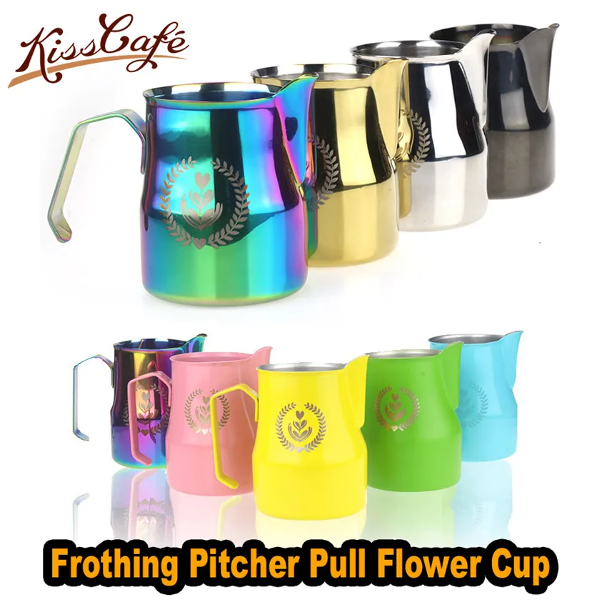 

500ml Stainless Steel Frothing Pitcher Pull Flower CupMilk Jug Coffee Milk Mug Frother Milk Espresso Foaming Tool Coffeware