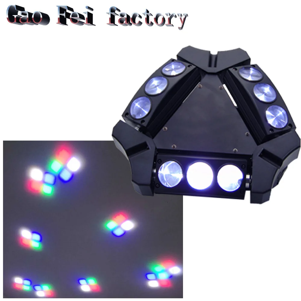 

9 Moving Head green RGBW 9*10 Triangle Spider Moving Head Light Laser Dj