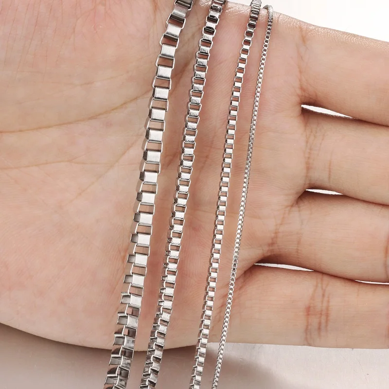 Bela 316L Stainless Steel TItanium Box Chain Necklace 1mm 2mm 3mm 4mm
