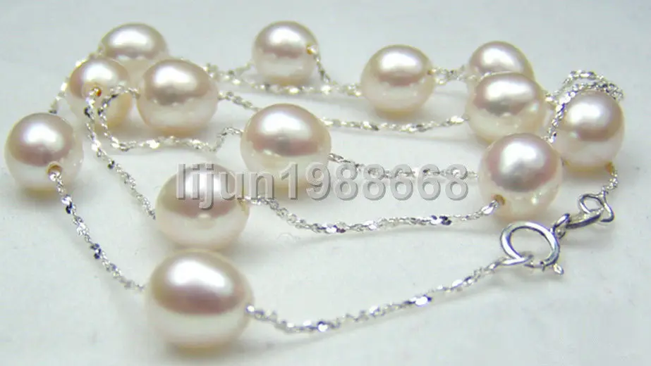 

Genuine 9-10mm White Pearl 925 Sterling Silver Chain Necklace