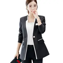 Для женщин демисезонный Большие размеры корейский стиль Тонкий с длинным рукавом Малый Блейзер Кнопка лоскутное пальто