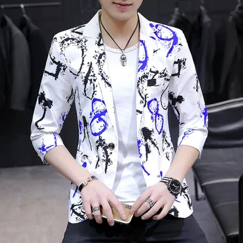 

Summer Korean Slim Sleeve Sleeve Small Suit Blazer Masculino Costume Homme Imprim Jacket