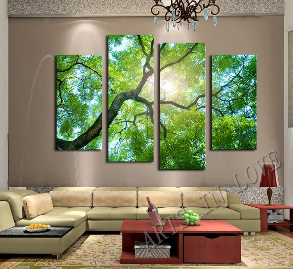 Lush greenTrees 4 панели/набор HD холст картина Лидер продаж modernWall Art Картина Подарок для
