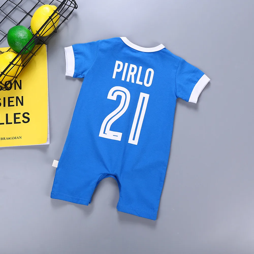 Летний для новорожденных комбинезон с коротким рукавом Футбол Спортивная Детская одежда для футбола хлопок младенческой комбинезон малыш Jumpsuist