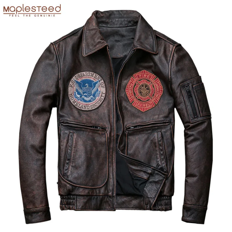 

MAPLESTEED Distressed Leather Jacket Vintage 100% Cowhide Calfskin Jacket Men Motocycle Jackets Man Moto Biker Coat Winter M107