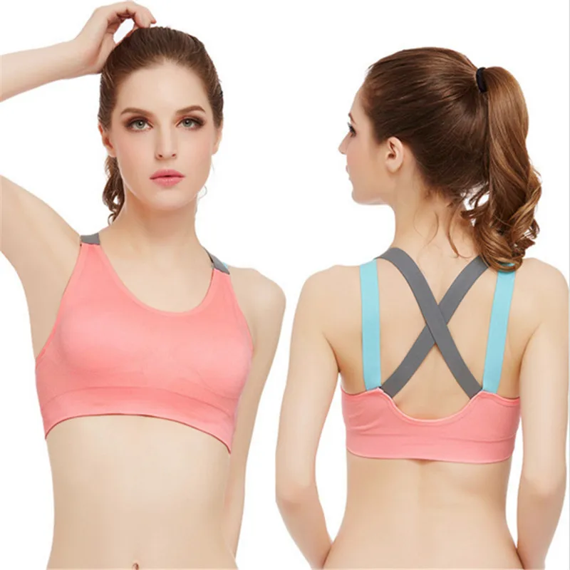 New Arrival Fitness Yoga Push Up Sports Bra Women's Training Breathable Padded Tank Athletic Vest Shockproof Back Cross Strap |