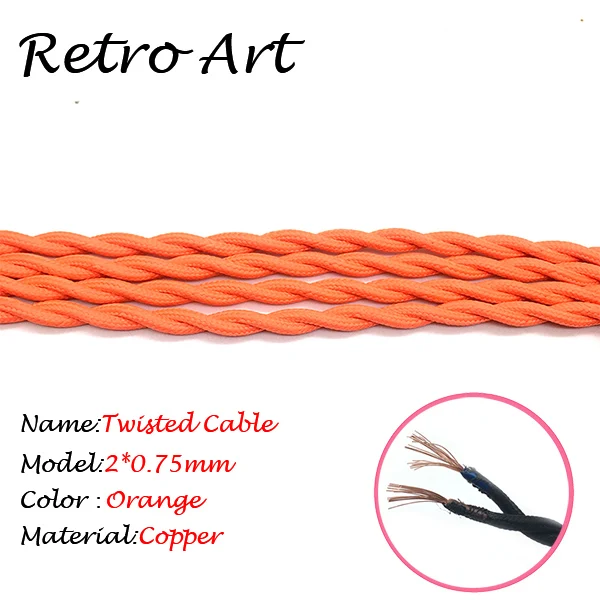 Тканевая электрическая проволочная подвеска в винтажном стиле, декоративный витой кабель - Цвет: Orange