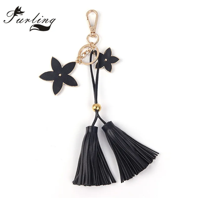 Furling 1pc Gold Color PU Leather Star Bag Key Chain Tassel Keychain