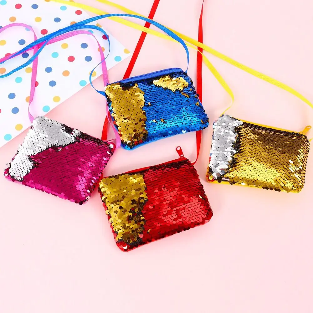 New Fashion Kids Girl Glittering Purse Mermaid Sequins Coin Purse Wallet Women Handbag Party Zipper Clutch Bag Earphone Package