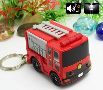 

FREE SHIPPING BY DHL 200pcs/lot Plastic LED 3D Mini Fire Engine Shaped Keychains with Sound Novelty Metal Bus Keyrings for Kids