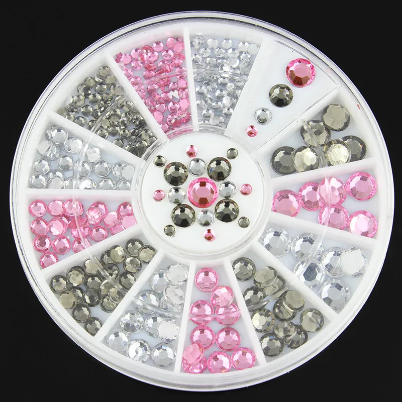 

Transparent Gray pink clear 3Colors Multi-size Nail Art 3D Lot Glitter Rhinestone Cute DIY Accessories Wheel for Nail Gel Polish