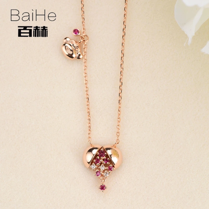 BAIHE однотонные 18K розовое золото 0.12ct натуральные резиновые свадебные женские