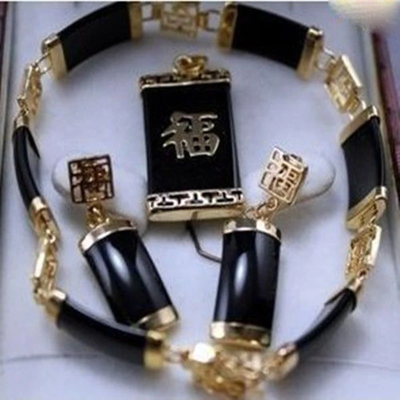 

New Women's Beautiful black pendant bracelet earring Jewellery set A52690