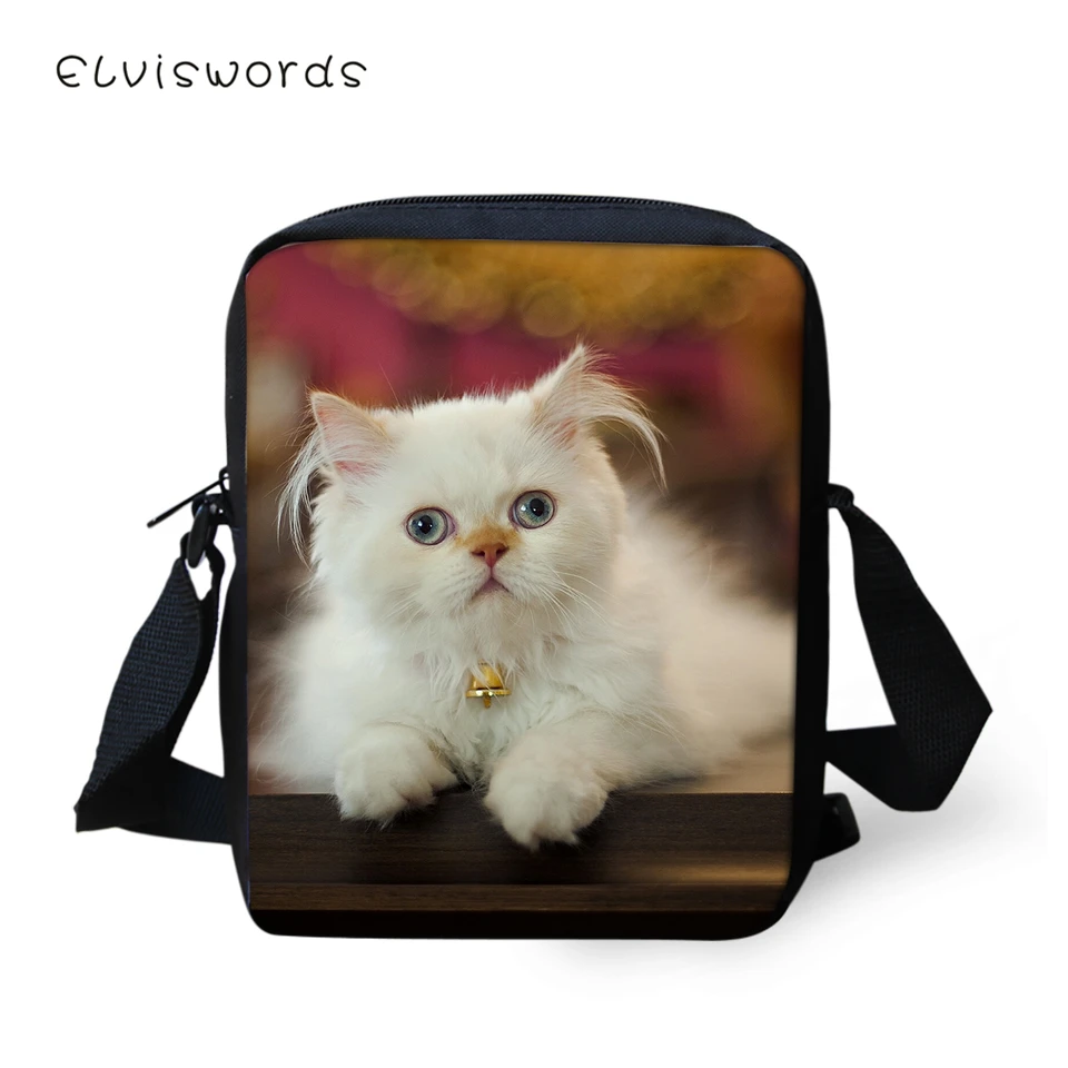 

ELVISWORDS Fashion Women Messenger Bags Long Hair Persian Cats Prints Girls Flaps Shoulder Bags Kawaii Animal Travel Mini Purses