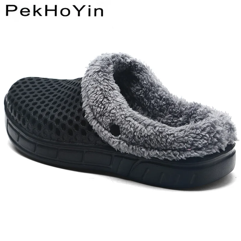 

2018 New Fashion Winter Warm Non-slip Men Slippers Shoes Indoor Male Sandals Closed Toe Shoes Flat Footwear Black Slipper Cheap
