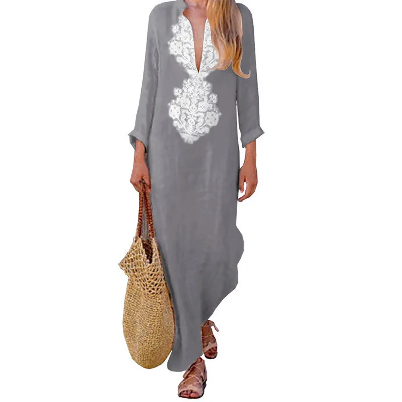 

Summer Boho Long Maxi Dress Long Sleeve Women Dress Clothes Loose Ladies Party Summer Casual Beach Sundress